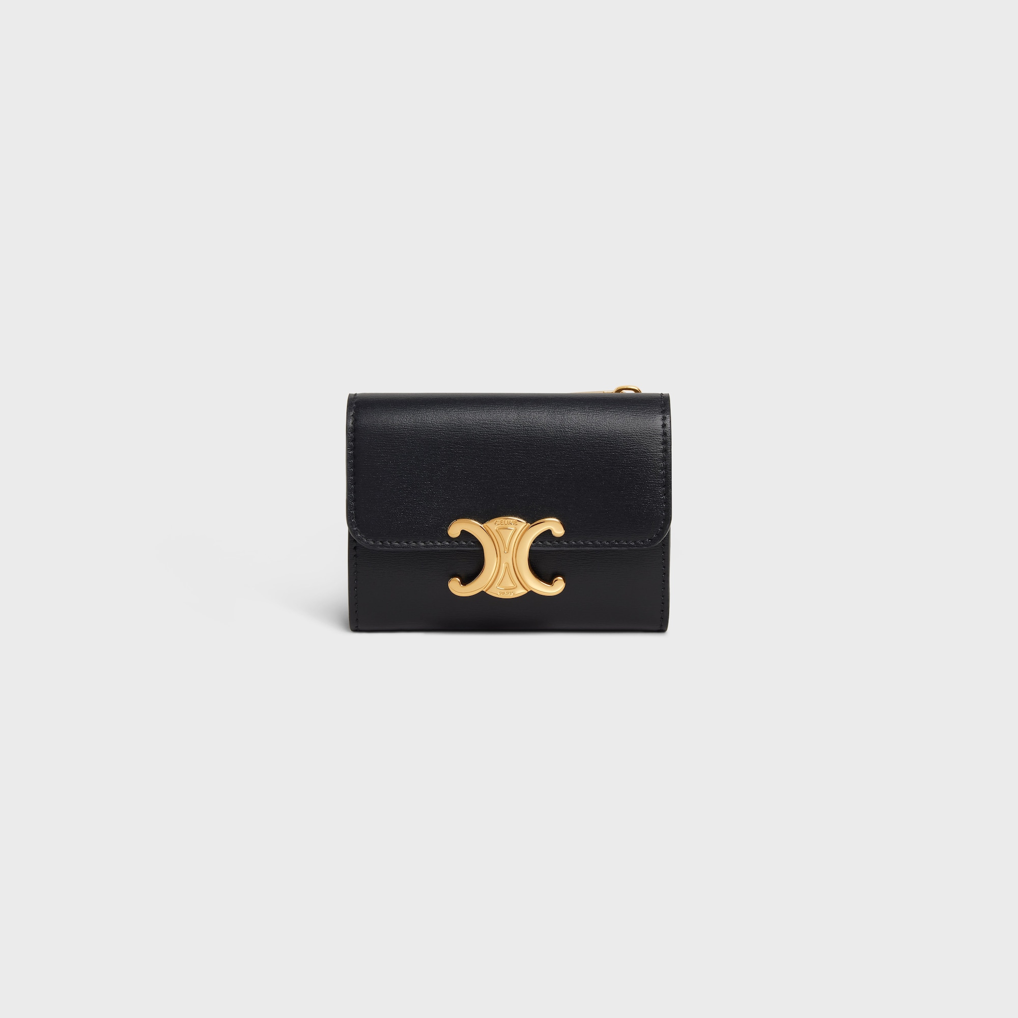 COMPACT WALLET WITH COIN TRIOMPHE IN SHINY CALFSKIN BLACK - Image 1